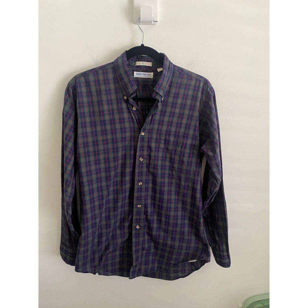 Burton Ltd New York Mens Plaid Button Down Shirt 15-M-15.5 Blue Green Cotton USA